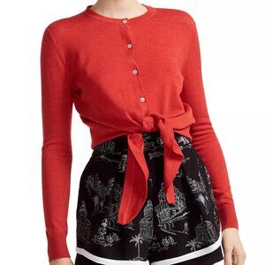 Maje Manilou Tie-Front Wool Cardigan Bright Red Button Up Women's size 3 Large